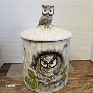 Vintge OMC Japan Owl on Branch Ceramic Cookie Jar